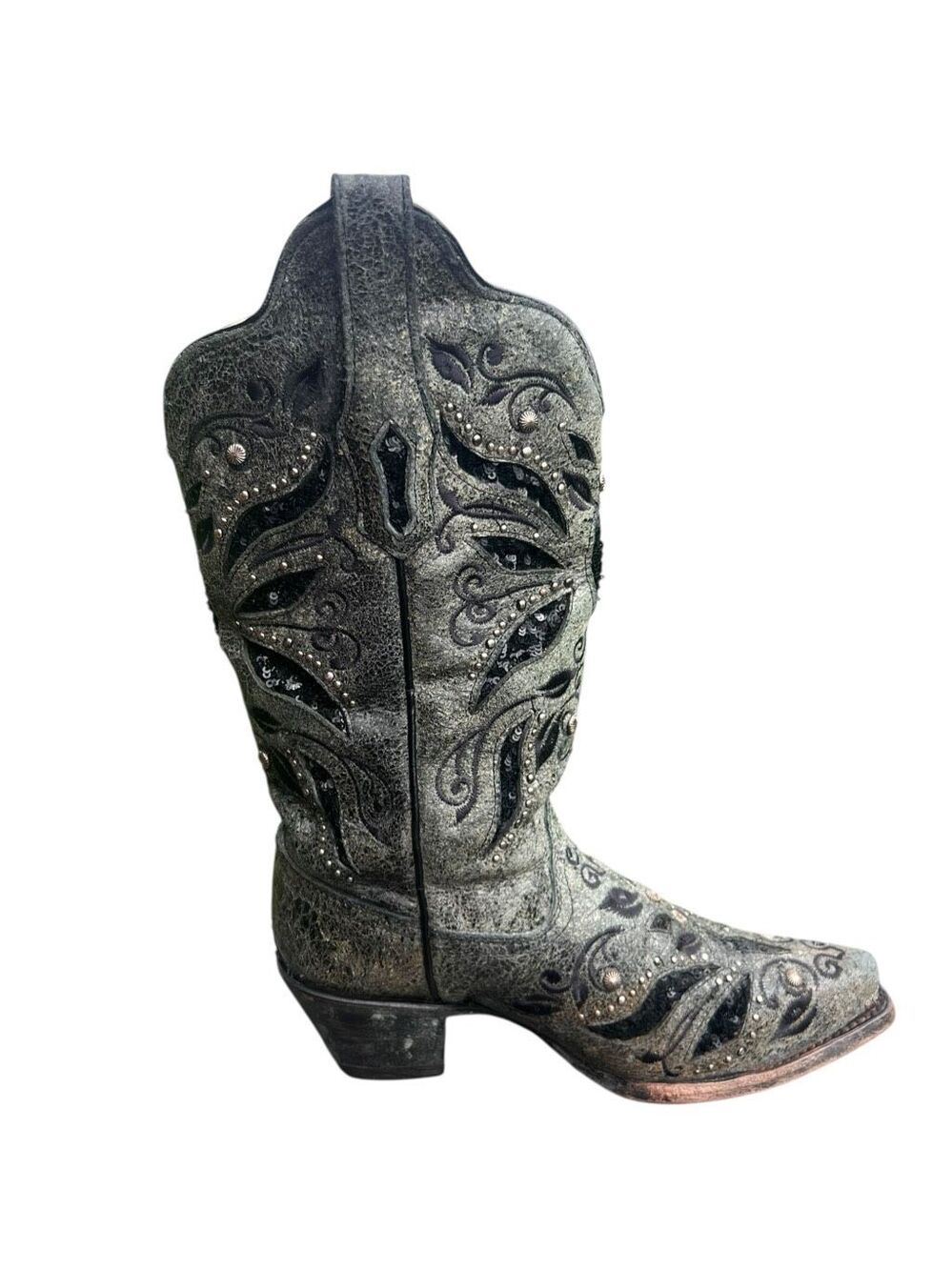 Corral woman’s 7 black gray inlay studded sequin cowboy festival boots gorgeous